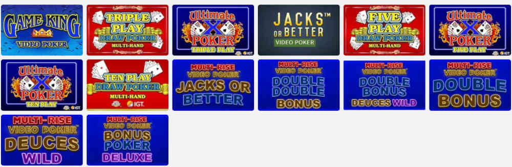 BetRivers Casino video poker options